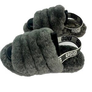 UGG‎ Fluff Yeah Women's Slides, Grey / Charcoal, Size 2